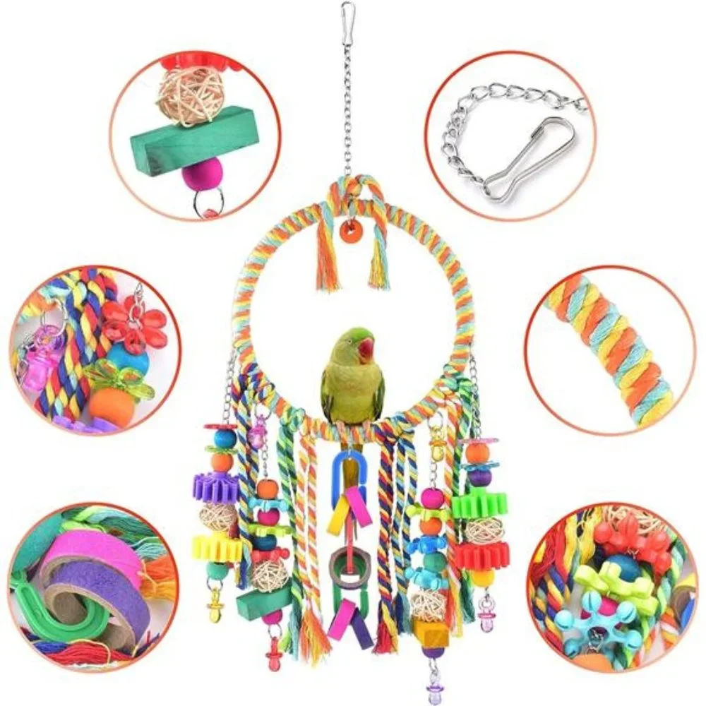 Bird Toys, Bird Swing Toy Bird Perch with Colorful Chewing Toys, Lovebirds